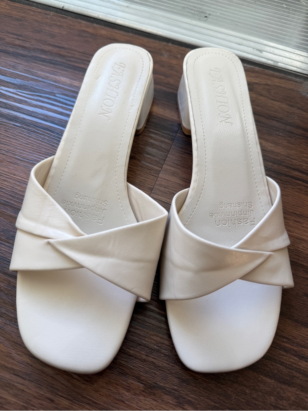 Beige Women's Slip-On Heeled Sandals